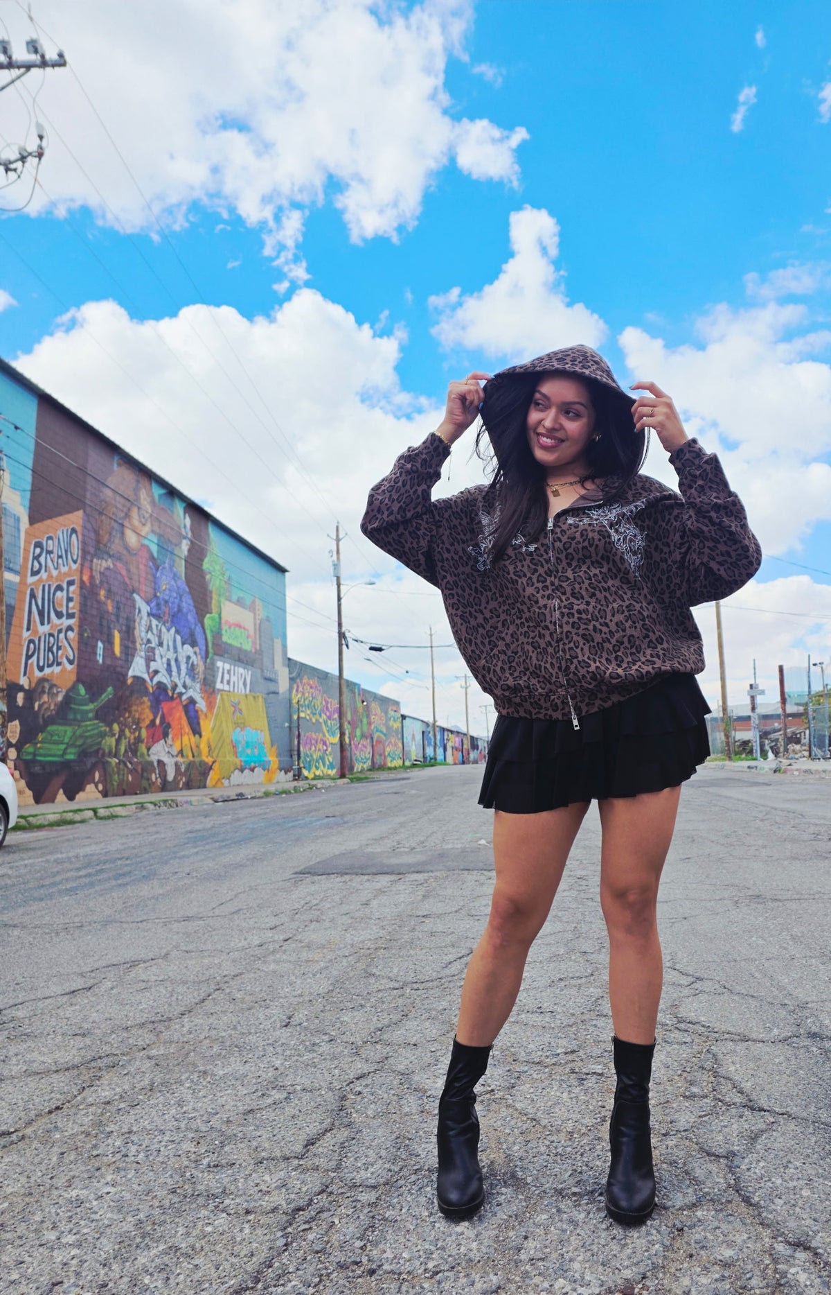 Burning Desire: Waffle Knit Leopard Hoodie (Brown)