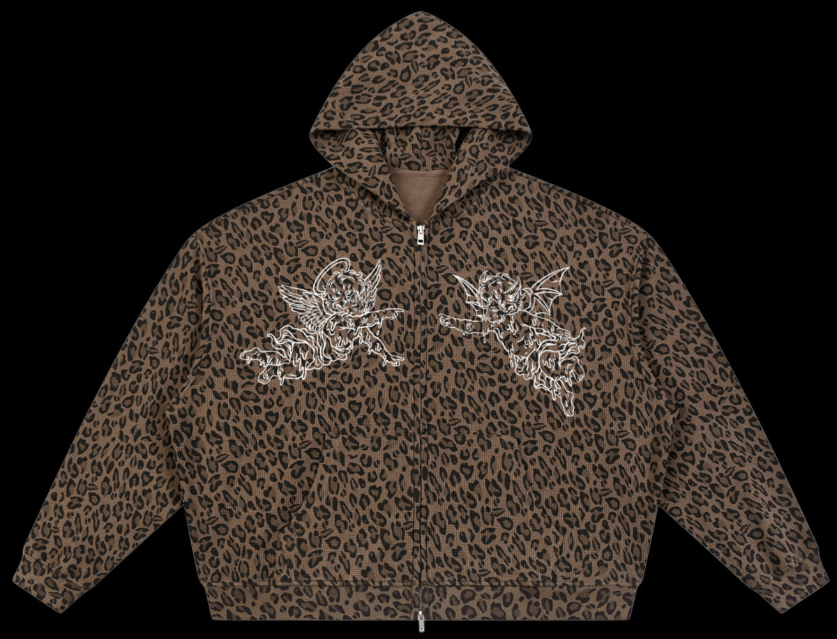 Burning Desire: Waffle Knit Leopard Hoodie (Brown)