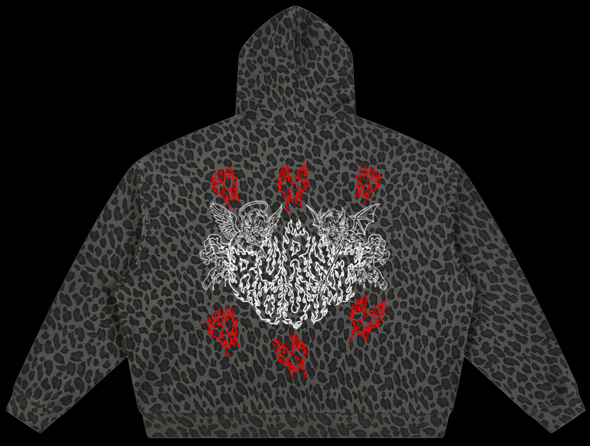 Burning Desire: Waffle Knit Leopard Hoodie (Black)