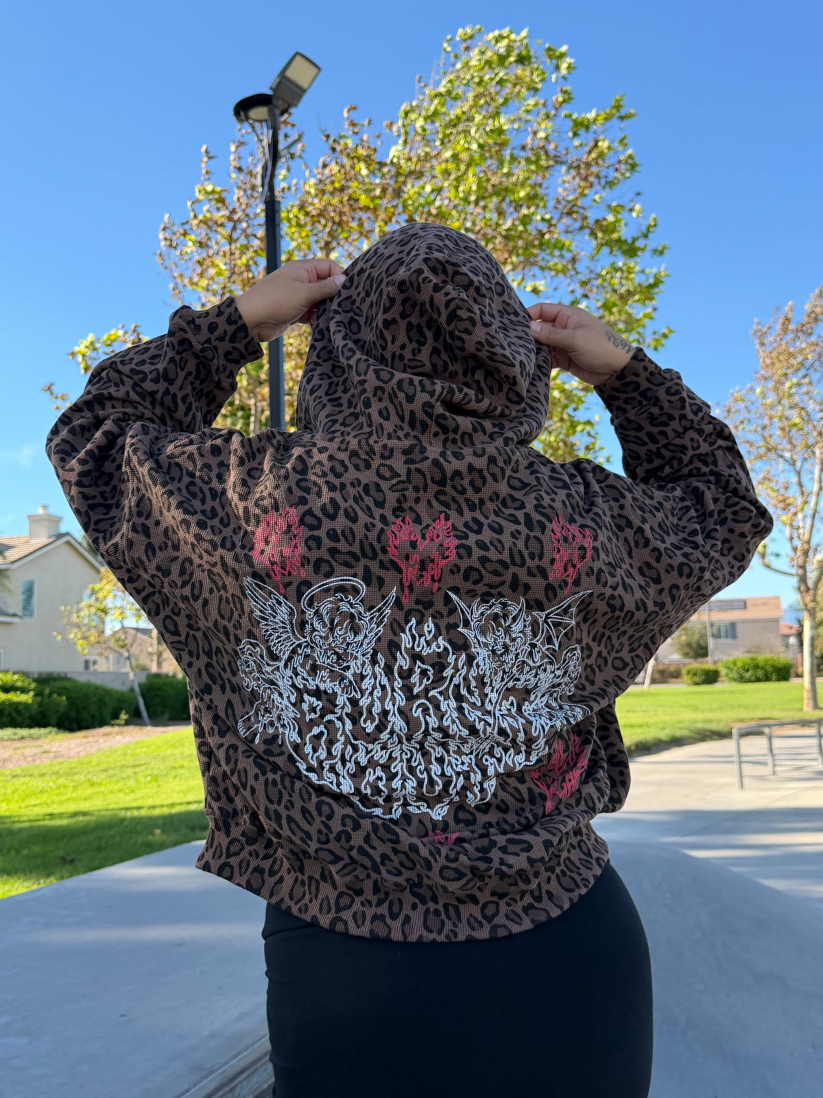 Burning Desire: Waffle Knit Leopard Hoodie (Brown)