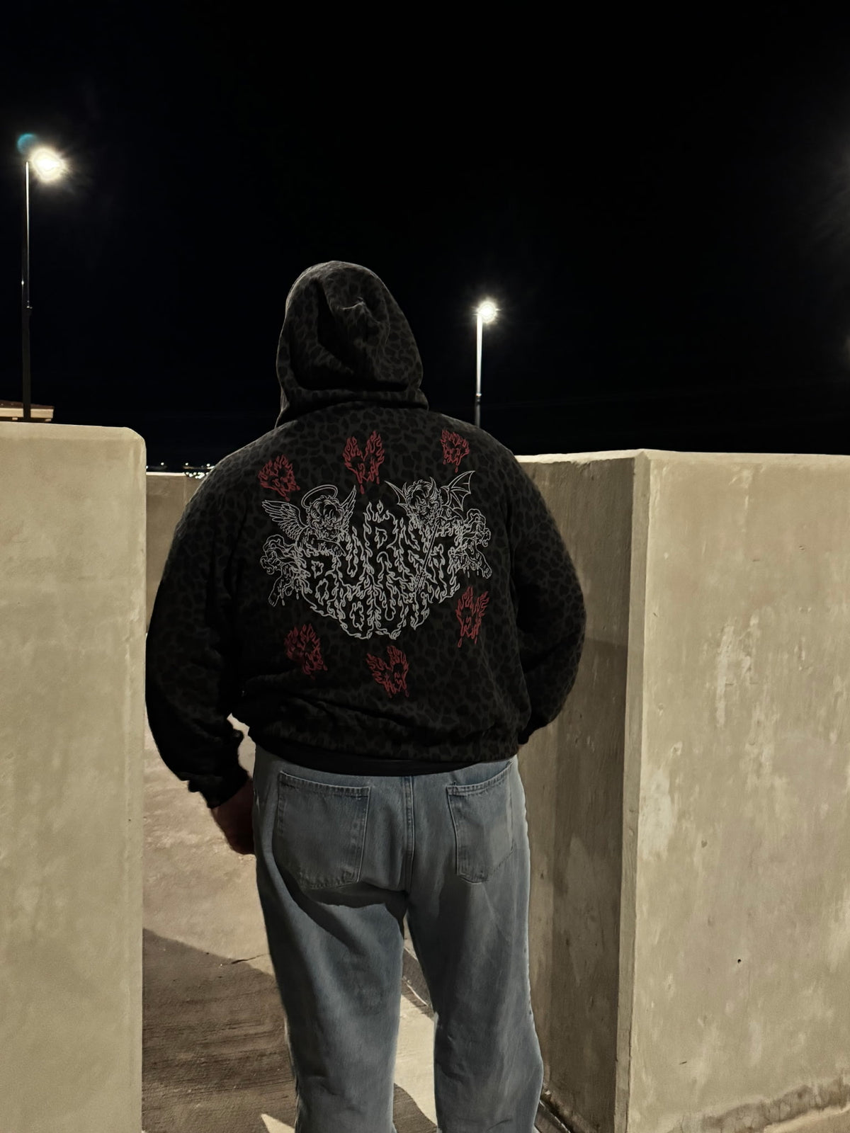 Burning Desire: Waffle Knit Leopard Hoodie (Black)