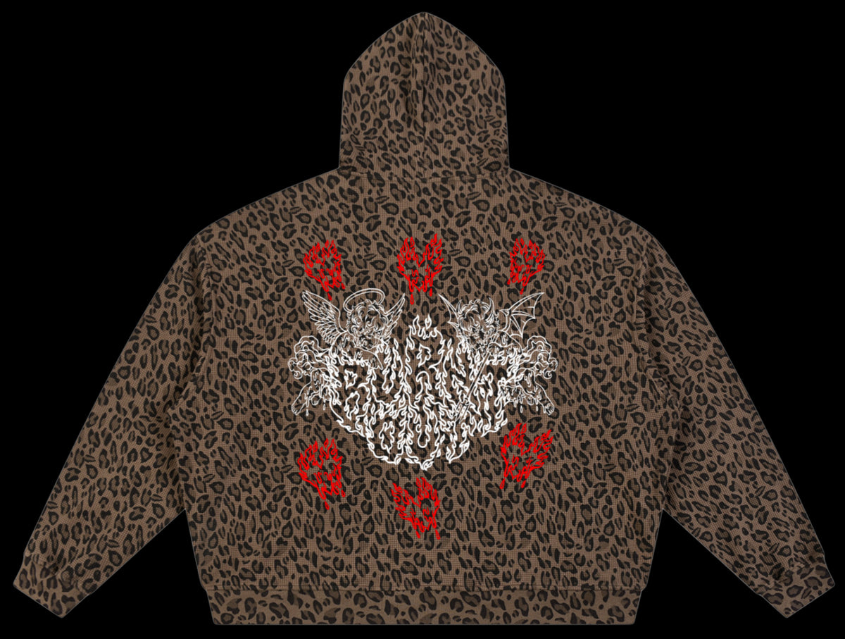 Burning Desire: Waffle Knit Leopard Hoodie (Brown)