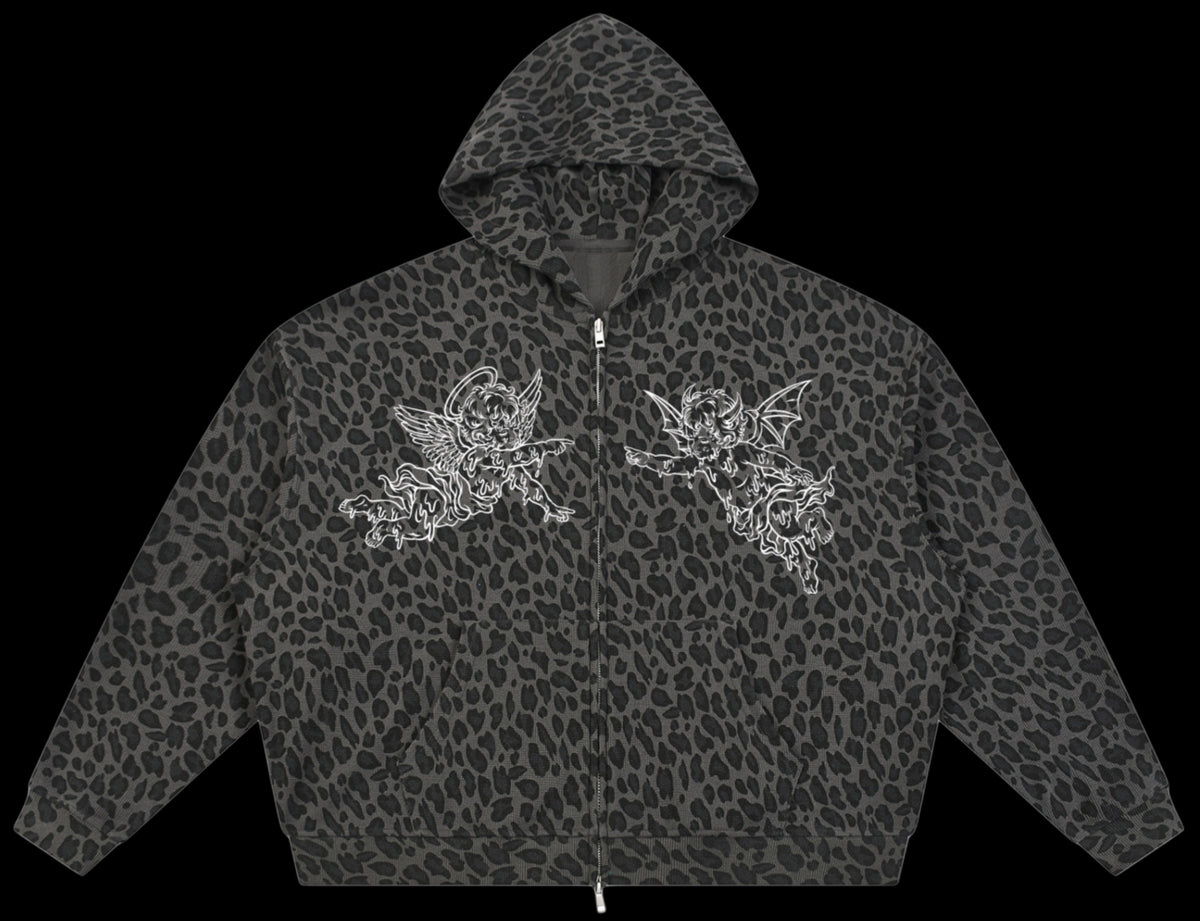 Burning Desire: Waffle Knit Leopard Hoodie (Black)